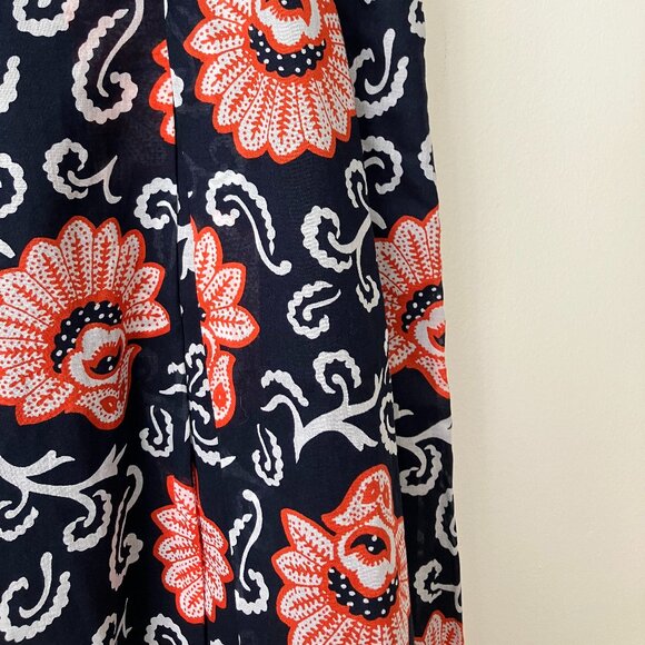 Talbots Petites 100% Cotton Navy Blue & Orange Floral Pleated Midi Skirt, NWT - Picture 6 of 10